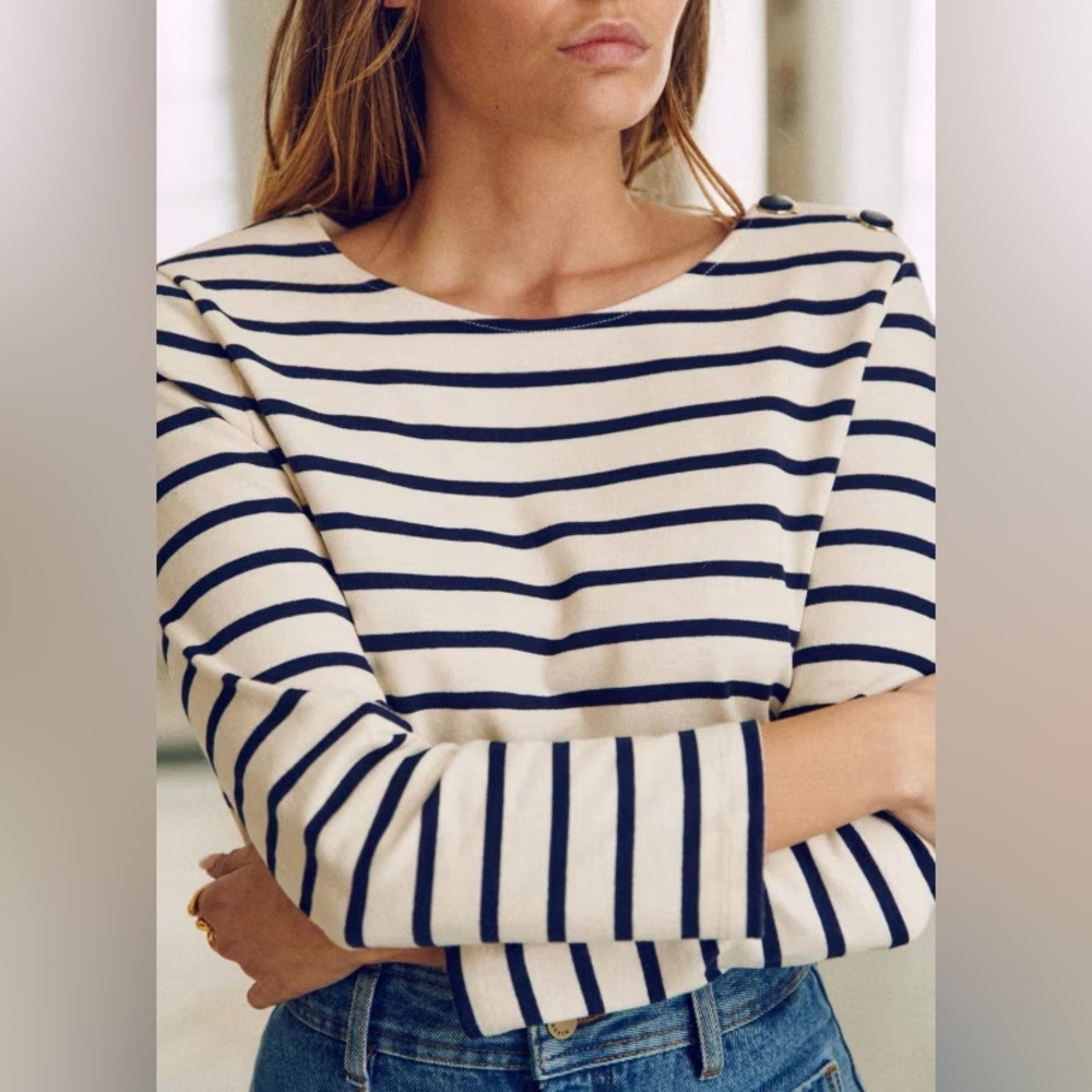 Sezane Navy and White Striped Top